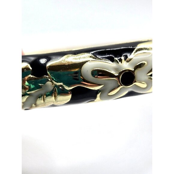 Jiu Long Xing Vintage Enamel Butterfly Black & White Cloissonet Clamper Bracelet - Picture 7 of 7